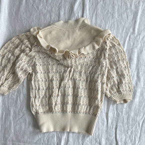 Cream Ruffled Girls Sweater - Picture 4 of 4